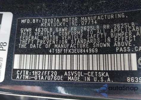 2014 Toyota Camry Se Sport from USA, damaged, VIN 4T1BF1FK3EU844969